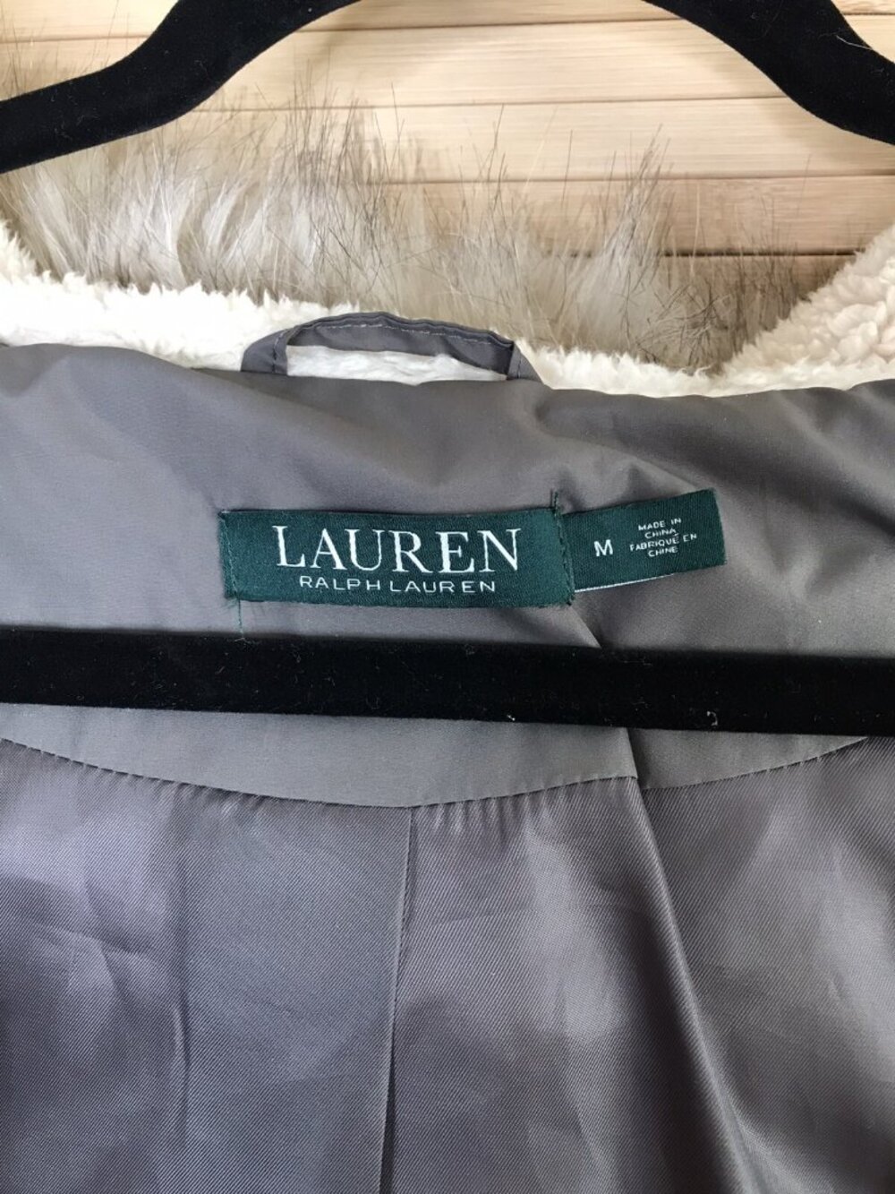 Lauren Ralph Lauren Olive green Faux Fur Trim Quilted Down Coat Long Jacket Sz M - Picture 9 of 11